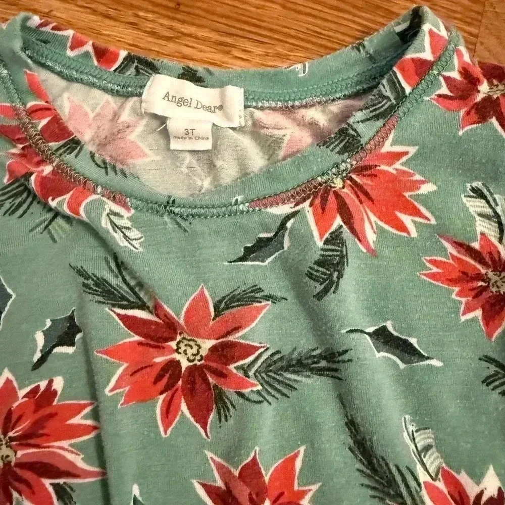 Angel Dear 2-Piece Pajama Set Bamboo Size 3T Poinsettia Christmas